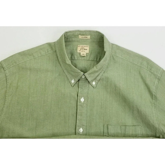 J. Crew Size 2XL Classic Stretch Mens Olive Green Short Sleeve Button Down Shirt - Picture 5 of 9